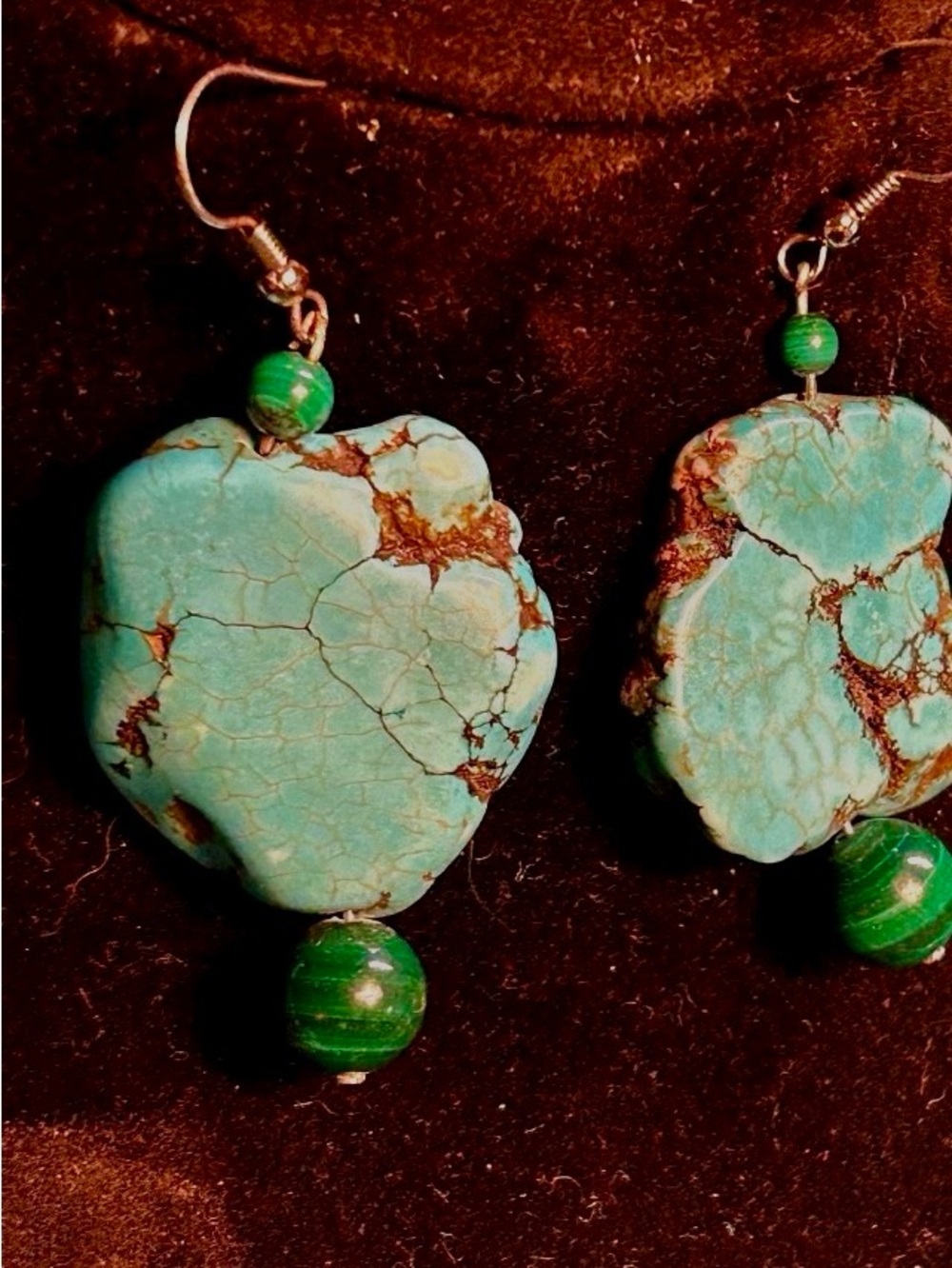 Turquoise Stone Necklace and Earrings Set - Teal Blue Beaded Jewelry - Picture 3 of 3